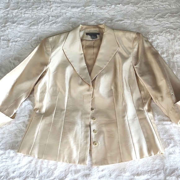 Etcetera Jackets & Blazers - ETCETERA, Womens, Sz. 12, Golden, Metallic, Silk, Pleated, Blazer, Jacket, Coat